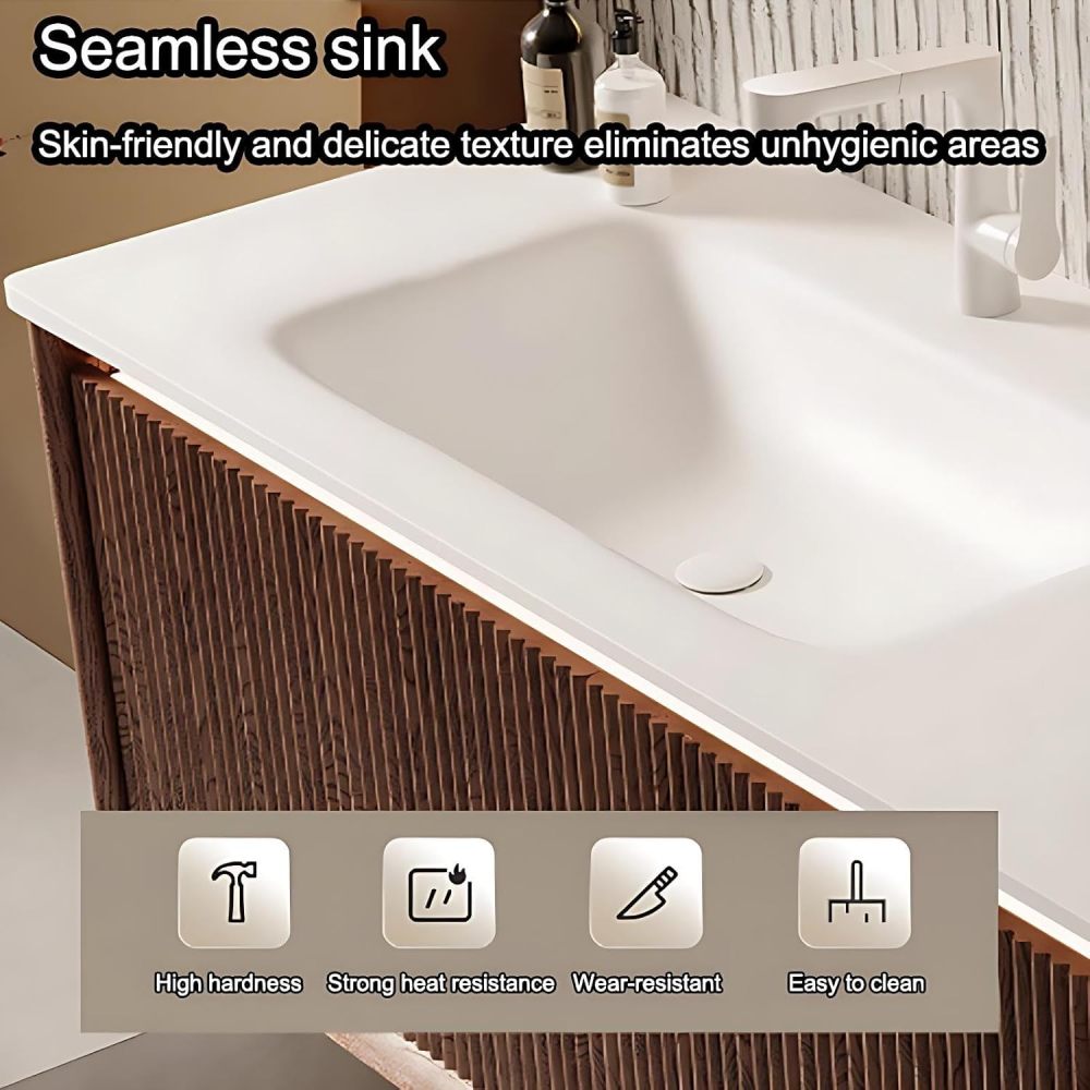 86IN Bathroom Vanity with Sink - Floating Bathroom Vanity with Sink and Smart Defog Mirror, Solid Wood Bathroom Sink Cabinet with 2 Large Drawers, No Assembly Required, Wood