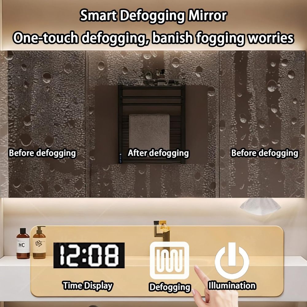 52IN Bathroom Vanity - Stylish Bathroom Vanity with Sink & Multiple Storage Area, Simple Sink Cabinet with Makeup Vanity & Smart Defog Mirror, Includes Makeup Stool, No Assembly Required,