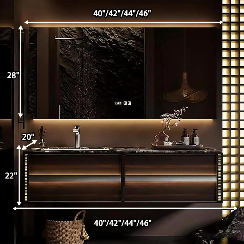 40IN Bathroom Vanity - Solid Wood Bathroom Vanity with Sink & Smart Sensor Lights, Floating Sink Cabinet with 2 Drawers and Smart Defogging Mirror, No Assembly Required, Mirror A