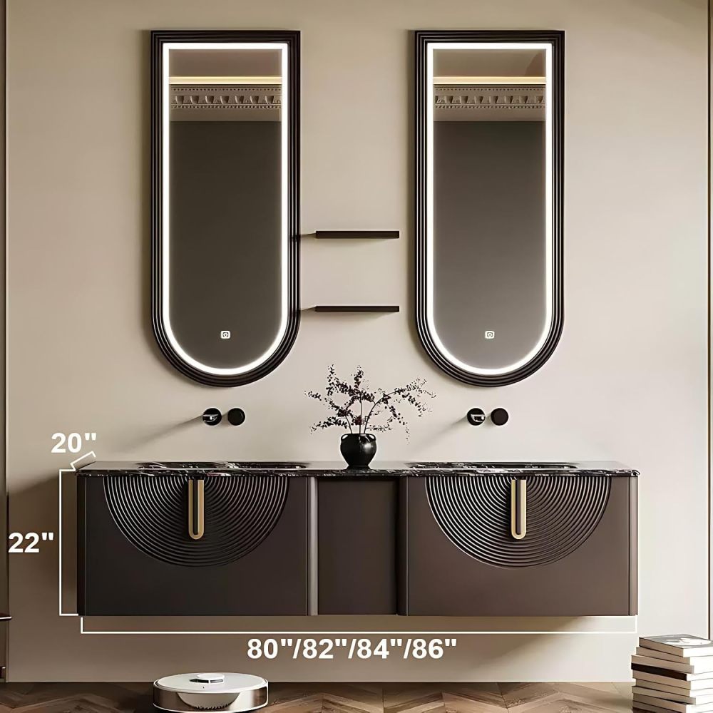 86IN Bathroom Vanity with Sink - Bathroom Vanity Cabinet with Drawers, Double Floating Sink Design, Intelligent Defogging, Durable&Waterproof, Customizable - Complete Accessories, Brown