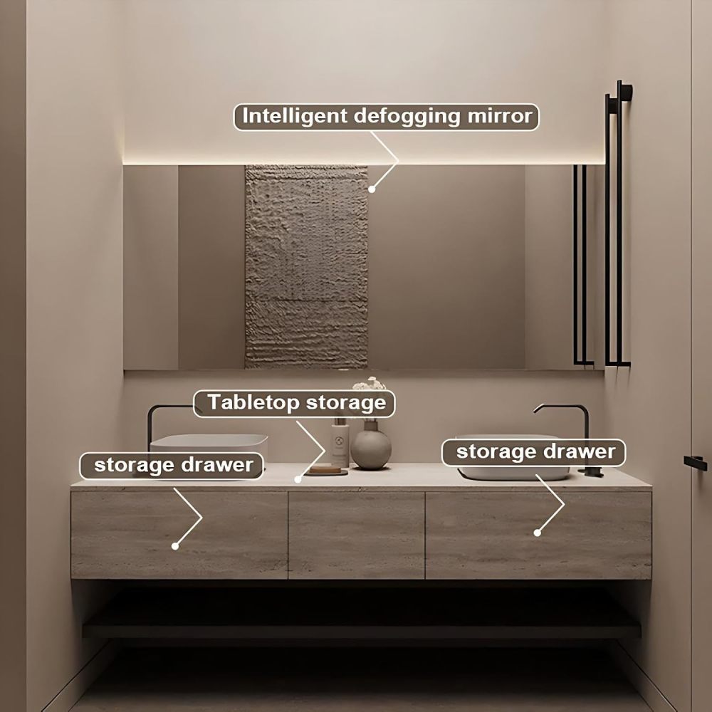 96IN Bathroom Vanity with Sink - Double Floating Sink Design, Solid Wood Bathroom Vanity Cabinet with Three Drawers, Waterproof & Moisture-Proof - Complete Accessories, White