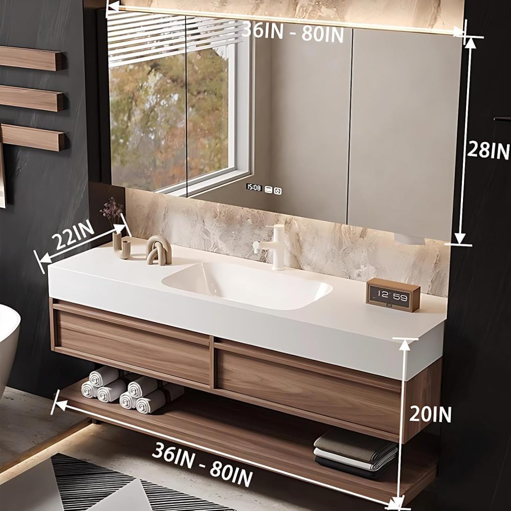 Modern Bathroom Vanity with Sink - Floating Bathroom Vanity with Smart LED Defog Mirror Medicine Cabinet, Solid Wood Sink Cabinet with 2 Drawers (60IN)