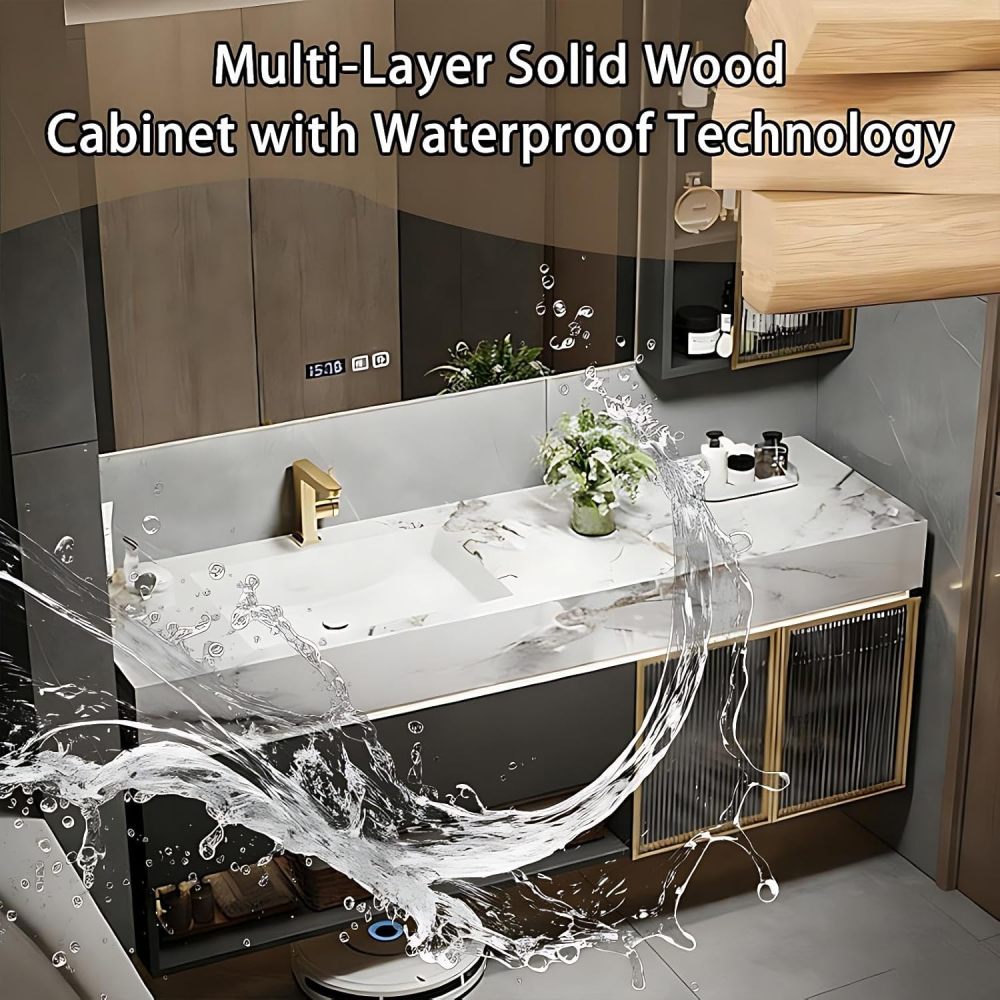 38IN Bathroom Vanity with Sink - Modern Bathroom Vanity with Smart Defog Mirror, Floating Sink Cabinet with 3 Drawers & Open Storage Area, No Assembly Required
