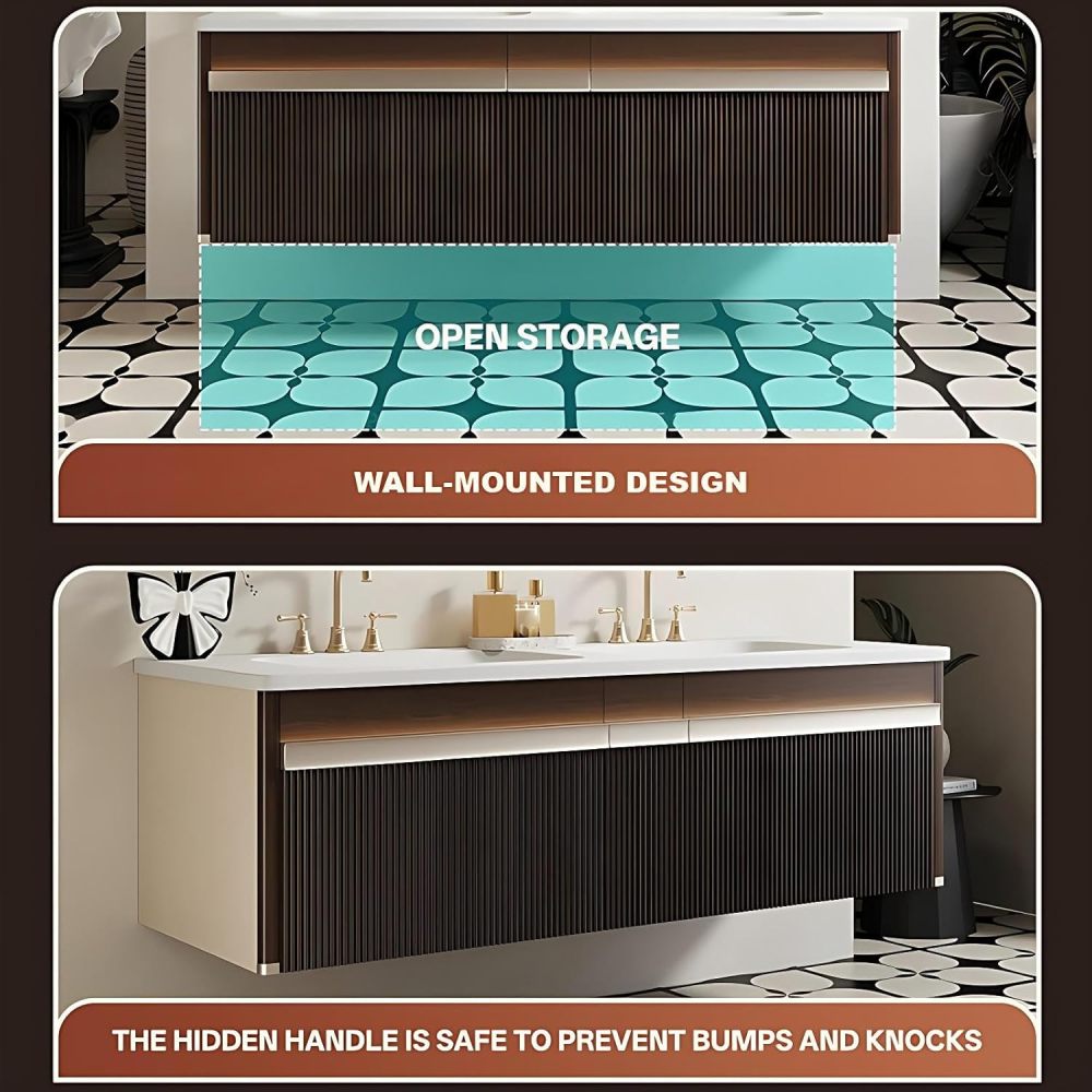 64IN Double Bathroom Vanity with Sink - Modern Waterproof Bathroom Sink Cabinet with Drawers, Floating Vanity, Intelligent Defogging, Customizable Sizes - Easy to Install, Black
