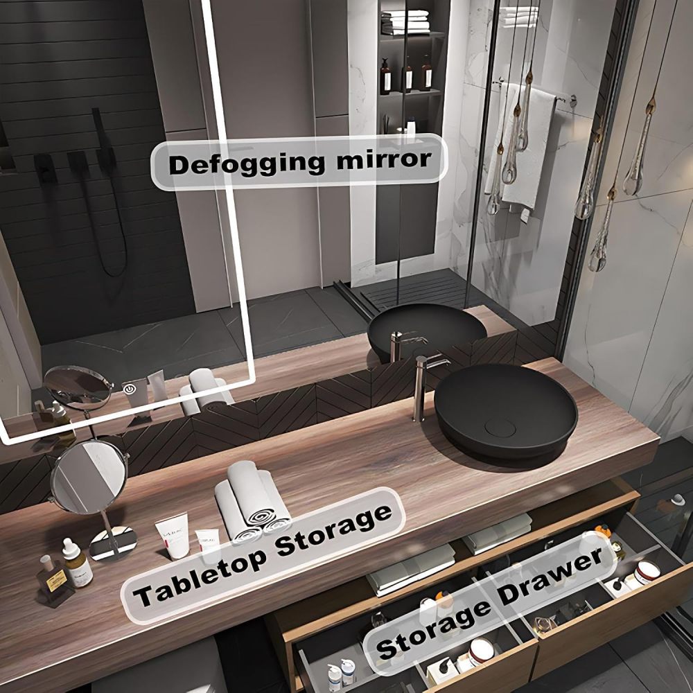 100IN Luxury Bathroom Vanity with Sink - Bathroom Vanity Cabinet with Intelligent Defogging Mirror & Chair, Solid Wood, Large Storage Drawers, Waterproof - Customizable Size, White B