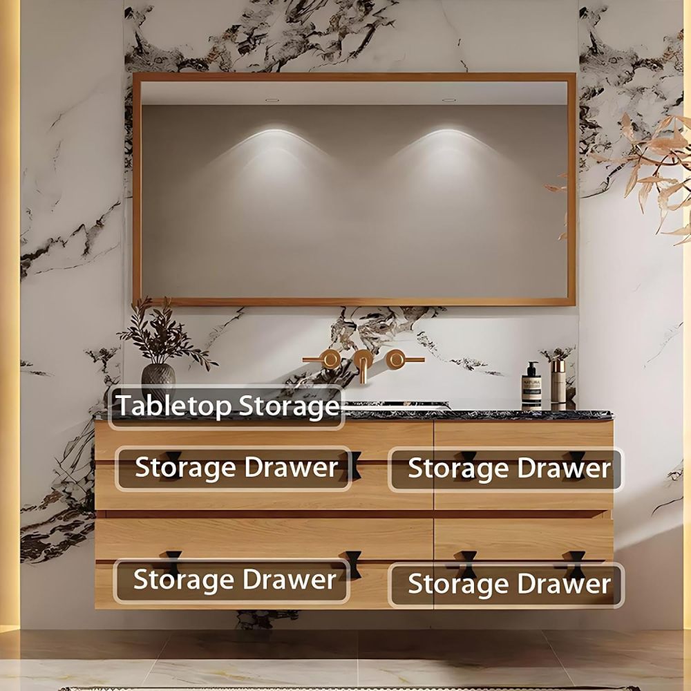 88IN Bathroom Vanity with Sink - Bathroom Sink Cabinet with Smart Defog Mirror, Single Floating Vanity, Large Storage Space, Multi-Layer Solid Wood - Complete Accessories, Mirror