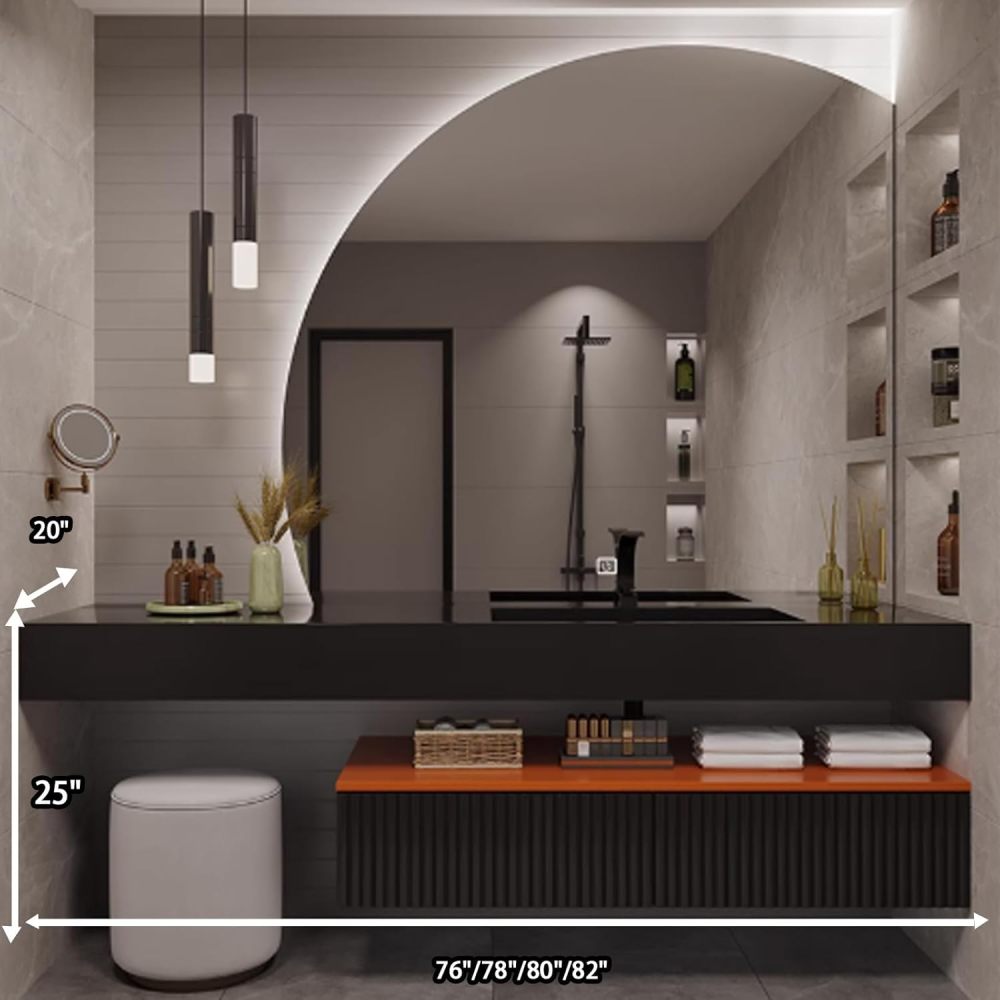 76IN Bathroom Vanity - Modern Bathroom Vanity with Sink & Smart Defog Mirror, Floating Sink Cabinet with 2 Drawers and Open Storage Space, No Assembly Required, Gray