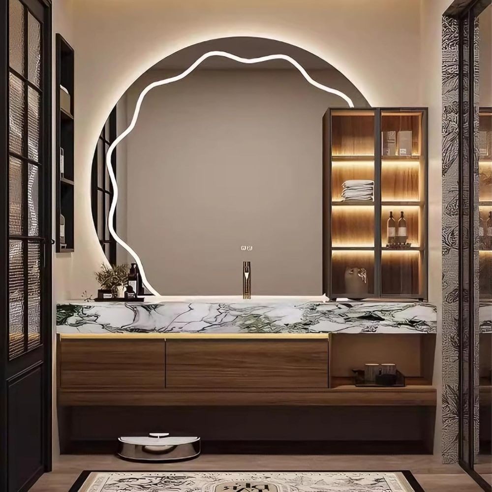 80IN Bathroom Vanity - Floating Bathroom Vanity with Sink & Smart Defog Mirror, One-Touch Defog & Lighting, Solid Wood Sink Cabinet with 2 Drawer, No Assembly Required, Wood