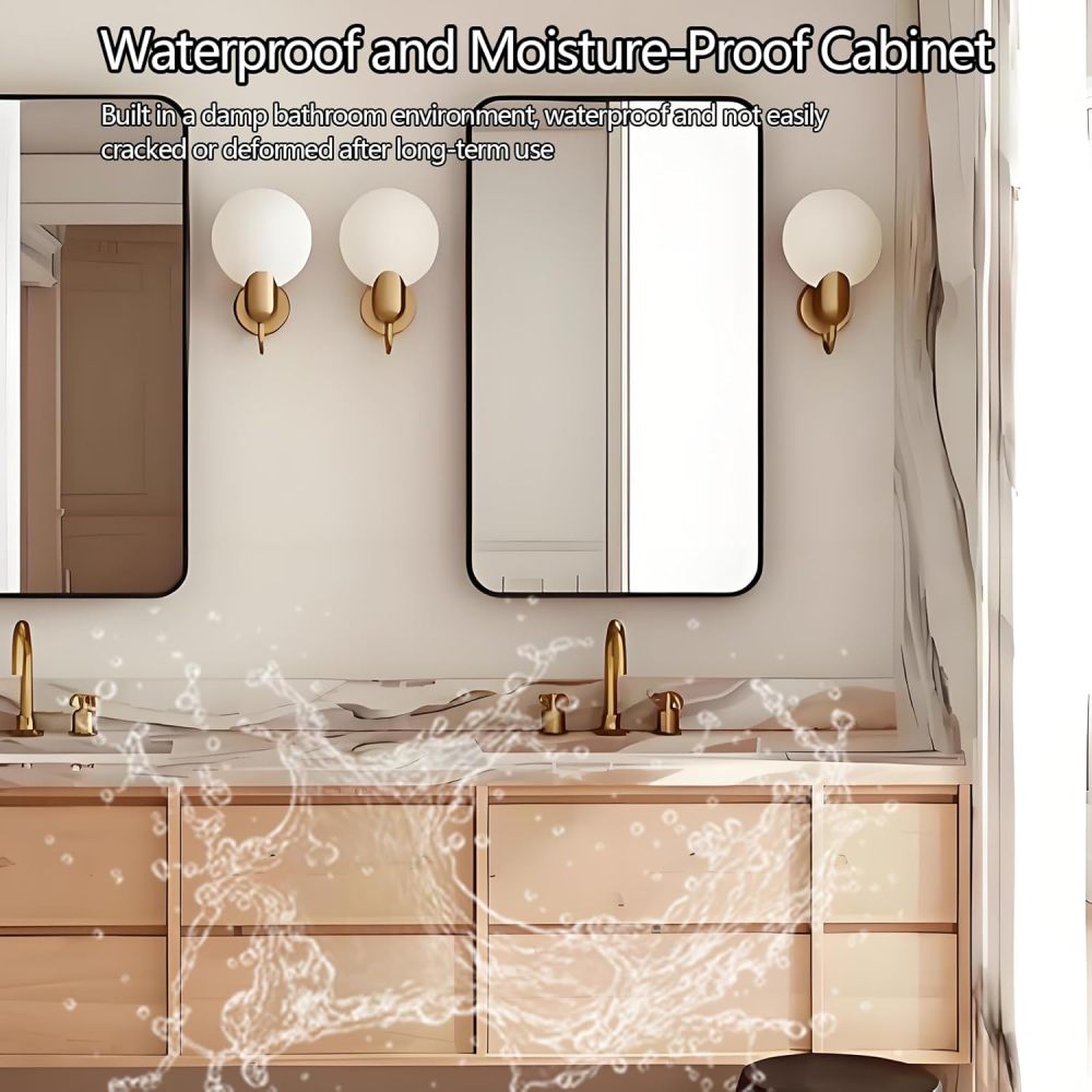 104IN Rustic Bathroom Vanity with Sink - Double Floating Sink Design, Freestanding Bathroom Vanity Cabinet with Adequate Storage Space, Multi-Layer Solid Wood - Easy to Install, Beige