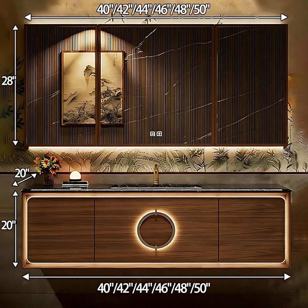 46IN Bathroom Vanity - Solid Wood Bathroom Vanity with 3 Drawers and Smart Defog Mirror, Modern Floating Sink with Seamless Sink, Complete Accessories, No Assembly Required, Mirror Cabinet