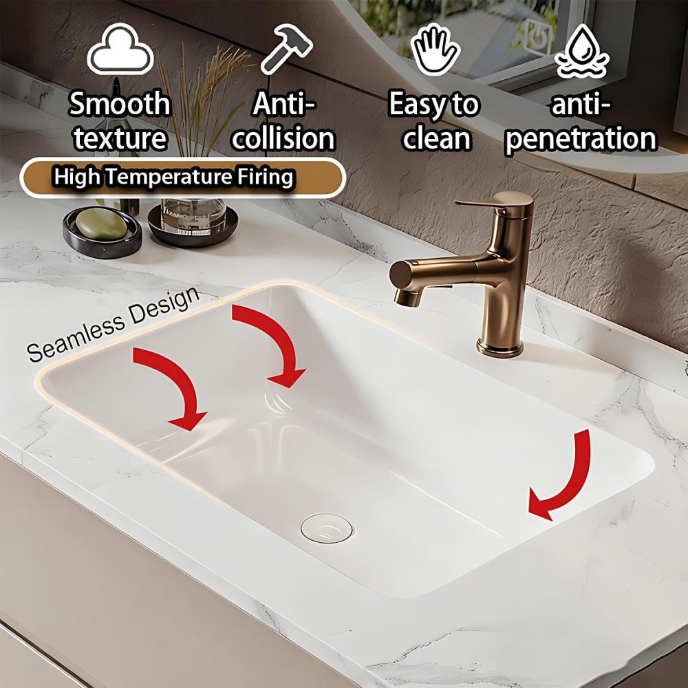 94IN Bathroom Vanity with Sink - Floating Vanity with Makeup Chair, Solid Wood Bathroom Sink Cabinet, Smart Defogging Mirror, Easy to Clean, Custom Sizes - Complete Accessories, White