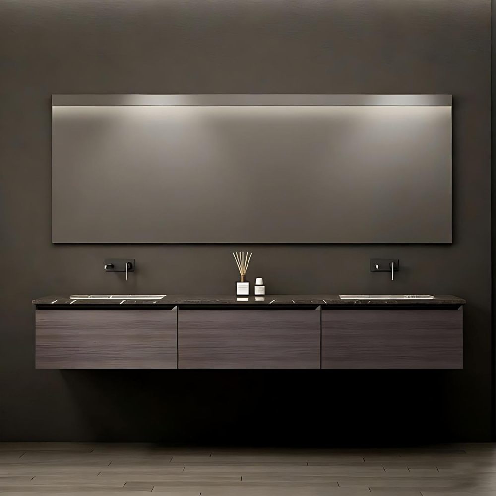 52IN Double Sink Bathroom Vanity - Solid Wood Bathroom Vanity with Smart Defog Mirror, One-Touch Defog & Lighting, Modern Sink Cabinet with 3 Drawers, No Assembly Required