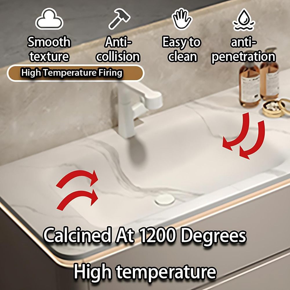 62IN Bathroom Vanity with Sink - Single|Double Floating Sink, Solid Wood Bathroom Vanity Cabinet with Smart Anti-Fog Mirror, Waterproof, Customizable - Complete Accessories,Double Slot