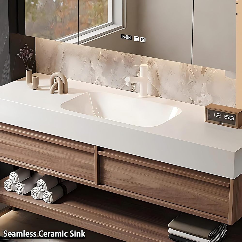 Modern Bathroom Vanity with Sink - Floating Bathroom Vanity with Smart LED Defog Mirror Medicine Cabinet, Solid Wood Sink Cabinet with 2 Drawers (60IN)