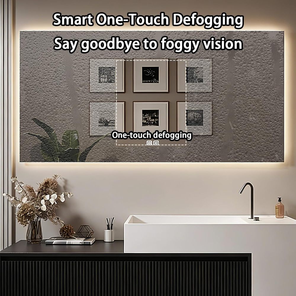 90IN Bathroom Vanity - Floating Bathroom Vanity with Seamless Sink, Includes Smart Defog Mirror, One-Touch Defog & Lighting, Solid Wood Sink with 2 Drawers, Black