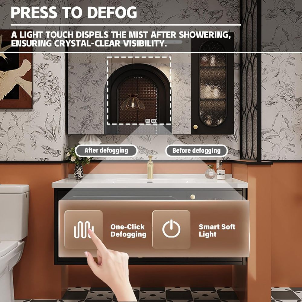 84IN Modern Solid Wood Bathroom Vanity with Sink - Stylish Wall-Mounted Vanity Cabinet with Smart Anti-Fog Mirror, Integrated Stone Sink, Silent Drawers & Customizable Sizes, Mirror D