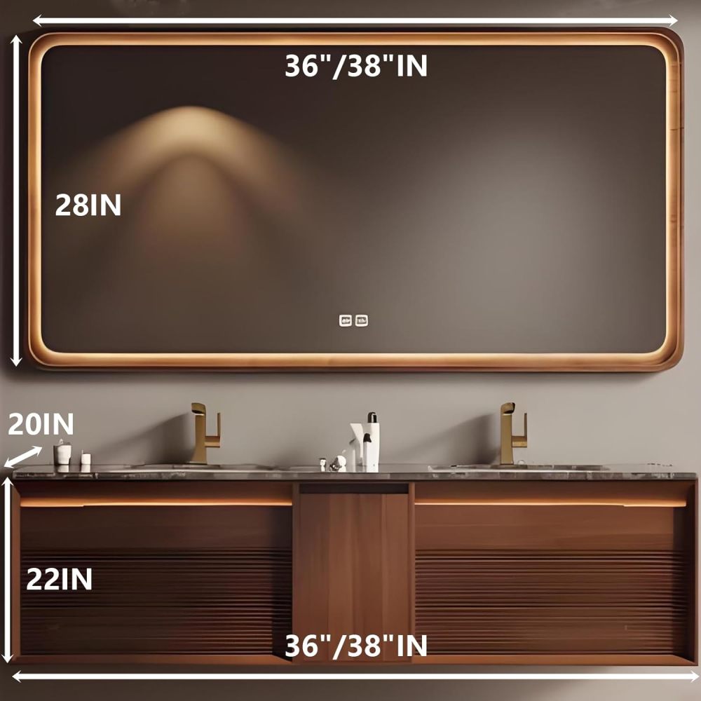 36IN Double Sink Bathroom Vanity - Modern Bathroom Vanity with Smart Defog Mirror & Seamless Sink, Solid Wood Floating Bathroom Sink Cabinet with 2 Drawers, No Assembly Required, Mirror Cabinet