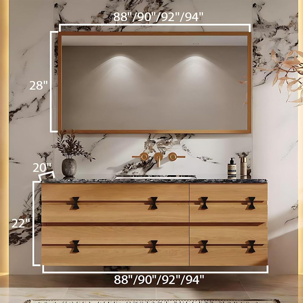 88IN Bathroom Vanity with Sink - Bathroom Sink Cabinet with Smart Defog Mirror, Single Floating Vanity, Large Storage Space, Multi-Layer Solid Wood - Complete Accessories, Mirror