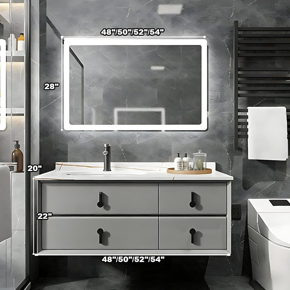 52IN Luxury Bathroom Vanity with Sink - Wall-Mounted Bathroom Vanity Cabinet, Intelligent Defogging, Four Large Storage Drawers, Silent Hinge, Solid Wood - Customizable Size, Mirror Cabinet