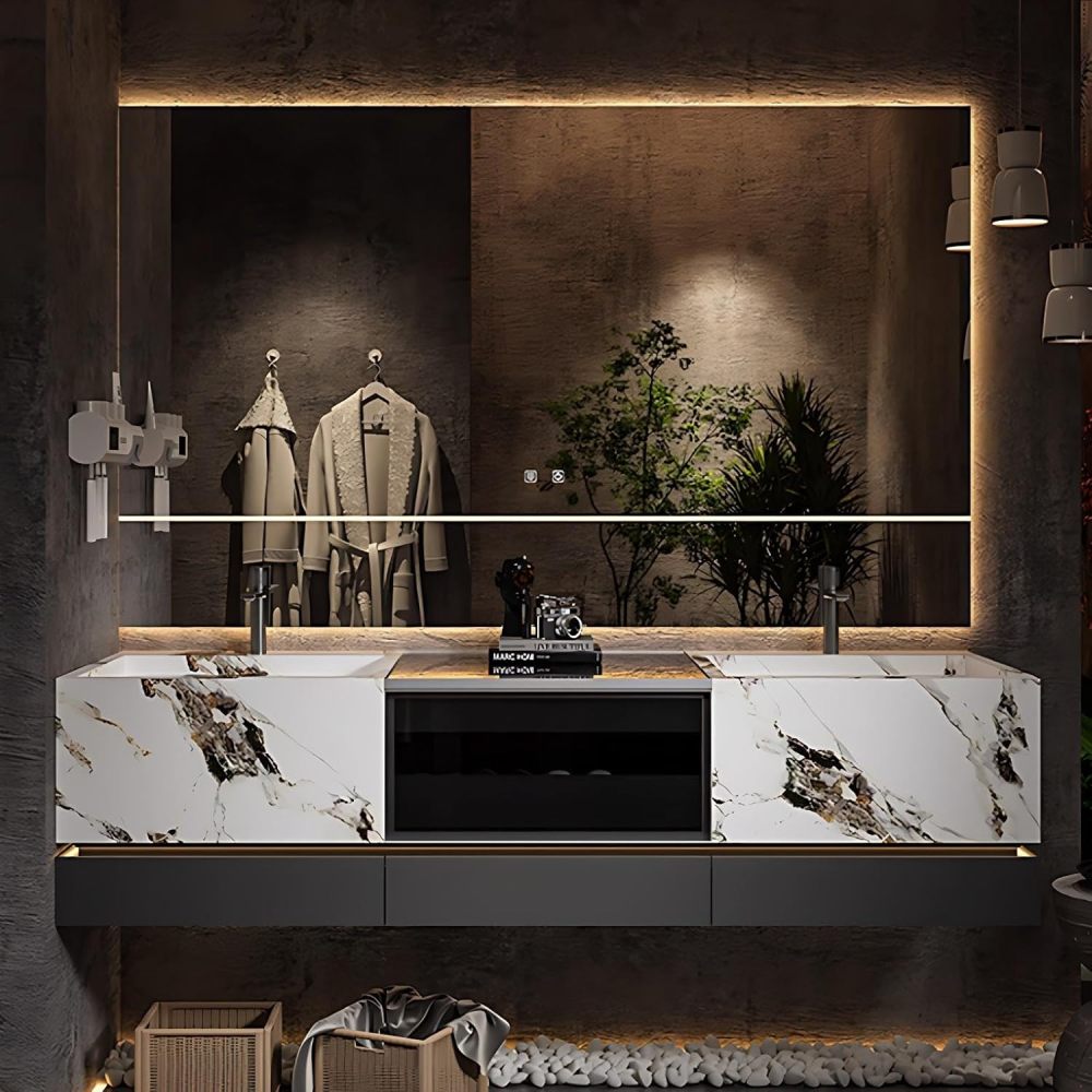 100 inch Double Sink Bathroom Vanity - Floating Bathroom Vanity with Sink and 4 Drawers, Luxury Bathroom Sink Cabinet with Smart Defog Mirror, Complete Accessories, No Assembly Required