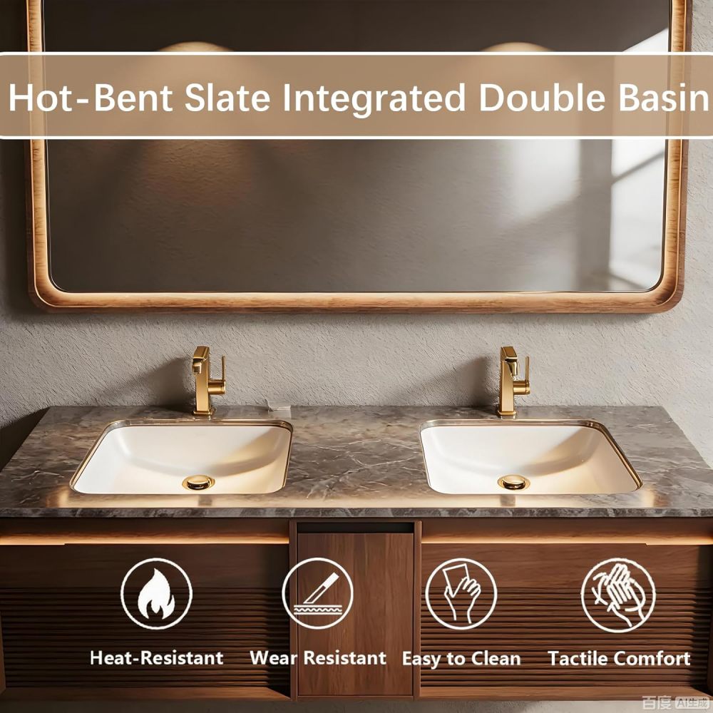 36IN Double Sink Bathroom Vanity - Modern Bathroom Vanity with Smart Defog Mirror & Seamless Sink, Solid Wood Floating Bathroom Sink Cabinet with 2 Drawers, No Assembly Required, Mirror Cabinet