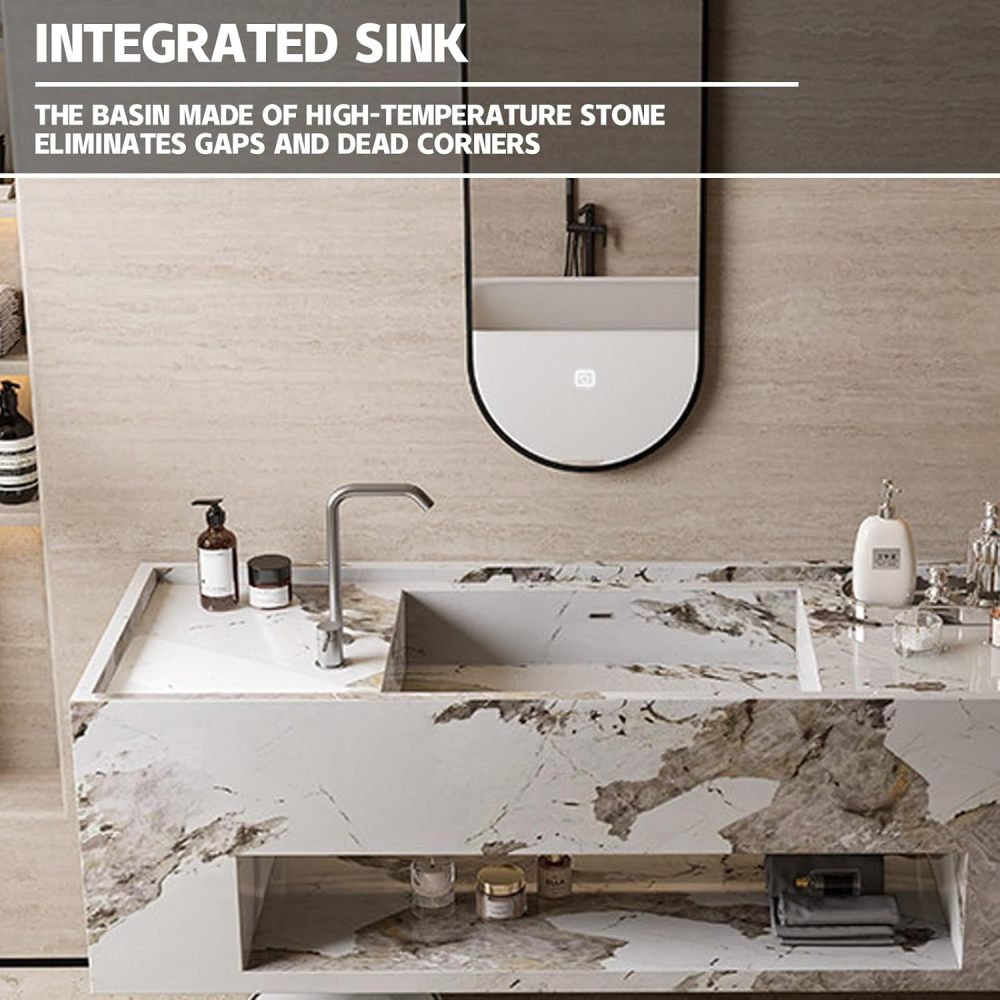 82IN Modern Bathroom Vanity with Sink - Single Bathroom Vanity Cabinet with Smart Defog Mirror & Integrated Stone Sink for Bathroom,Floating Design - Custom, Green