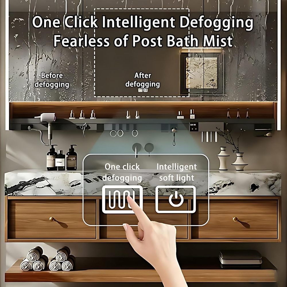 38IN Bathroom Vanity with Sink - Modern Bathroom Vanity with Smart Defog Mirror, Floating Sink Cabinet with 3 Drawers & Open Storage Area, No Assembly Required