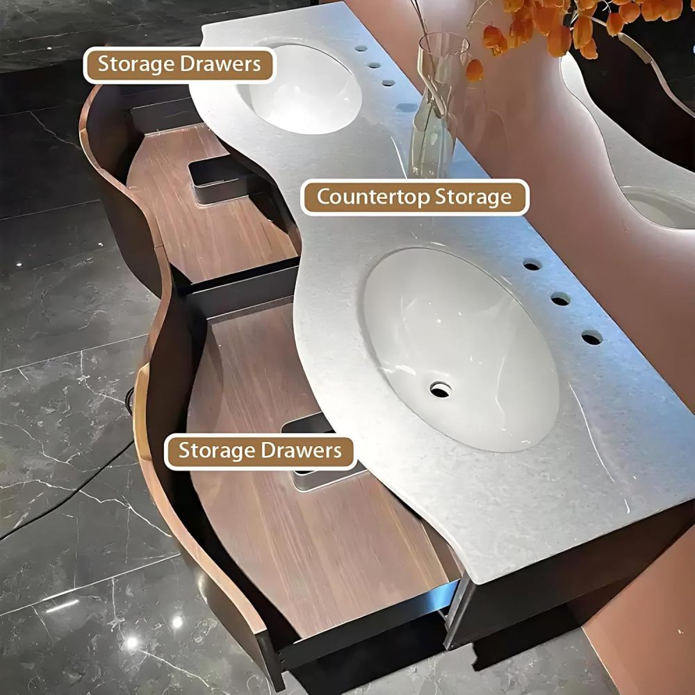 88IN Bathroom Vanity with Sink -Double Floating Sink Design with Smart Defogging Mirror, Solid Wood Bathroom Vanity Cabinet, Easy to Store, Custom Sizes - Complete Accessories, Brown