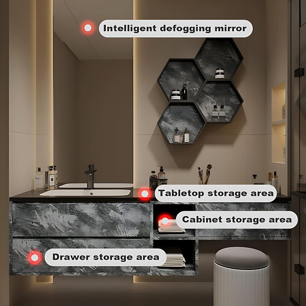 80IN Luxury Bathroom Vanity with Sink - Bathroom Vanity Cabinet, Intelligent Defogging Mirror, Single Floating Sink Design, Large Storage Drawers, Waterproof - Easy to Install, Style C