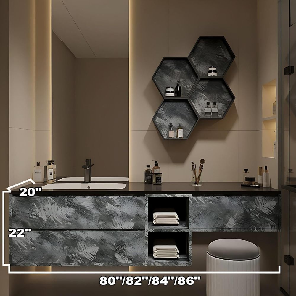 80IN Luxury Bathroom Vanity with Sink - Bathroom Vanity Cabinet, Intelligent Defogging Mirror, Single Floating Sink Design, Large Storage Drawers, Waterproof - Easy to Install, Style C