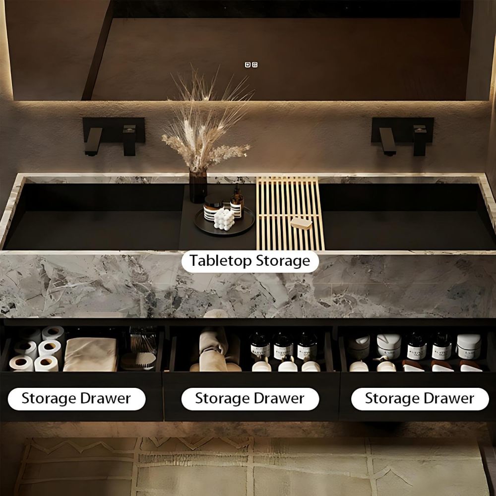54IN Bathroom Vanity with Sink - Double Bathroom Sink Cabinet with Smart Defog Mirror, Multi-Layer Solid Wood, Waterproof, Customizable Sizes - Complete Accessories, Mirror