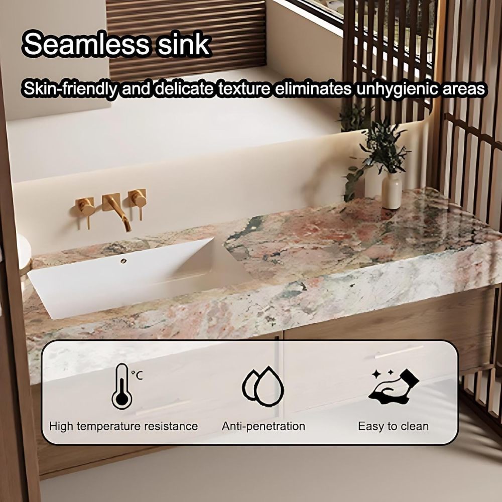 58IN Bathroom Vanity with Sink - Solid Wood Bathroom Vanity with Multiple Storage Area, Includes Smart Defog Mirror, One-Touch Defog & Lighting, No Assembly Required, Wood