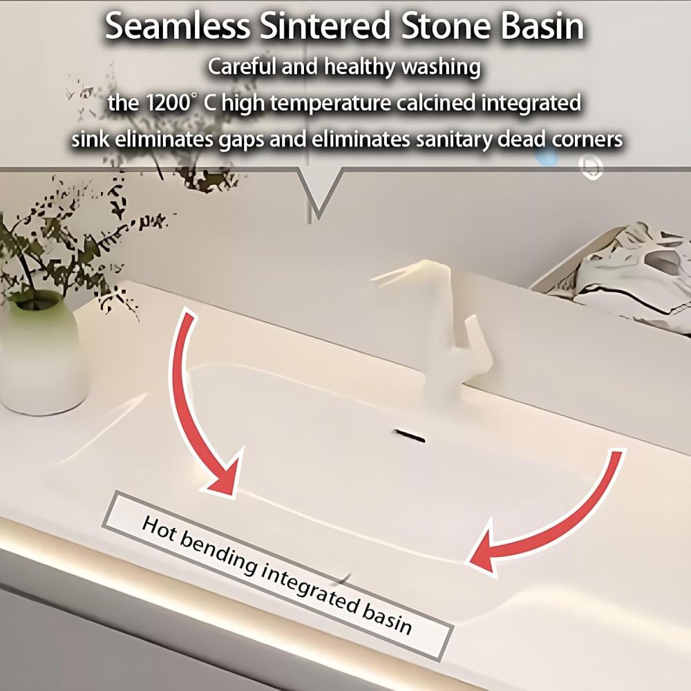 58IN Bathroom Vanity with Sink - Modern Floating Vanity with Smart Anti-Fog Mirror, Solid Wood Bathroom Sink Cabinet, Large Storage Space, Customizable - Complete Accessories, Grey