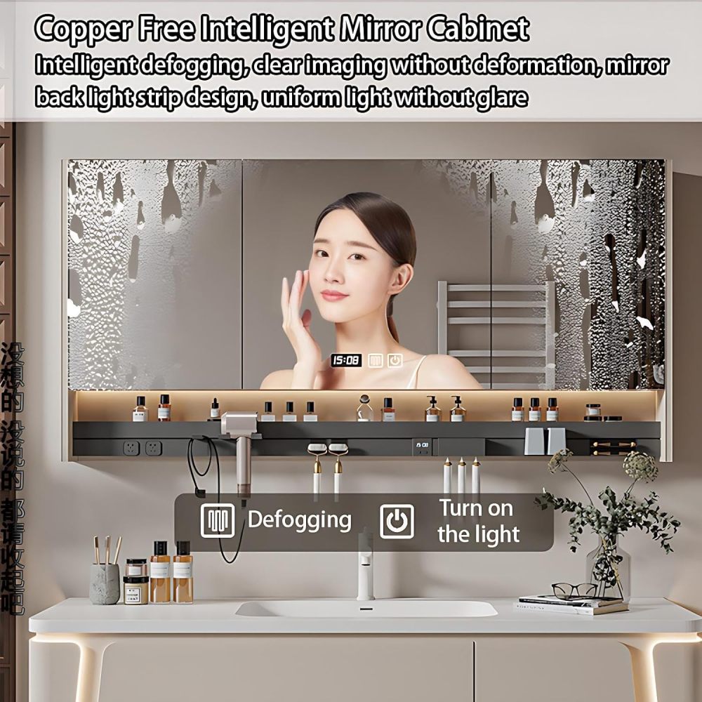 98IN Bathroom Vanity with Sink - Bathroom Vanity Cabinet with Defogger, Single Floating Sink Design, Waterproof & Moisture-Proof, Customizable Sizes - Complete Accessories, White
