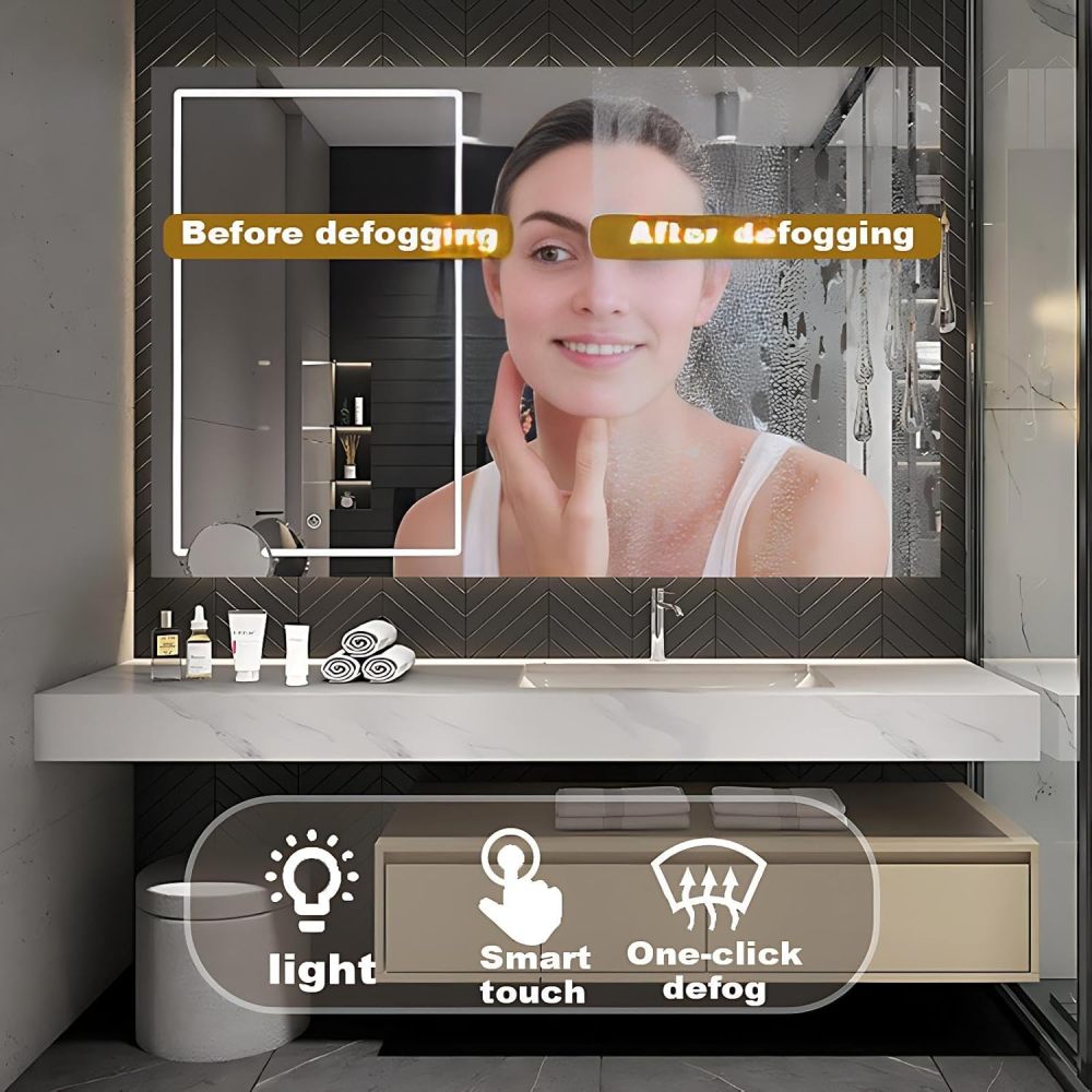 100IN Luxury Bathroom Vanity with Sink - Bathroom Vanity Cabinet with Intelligent Defogging Mirror & Chair, Solid Wood, Large Storage Drawers, Waterproof - Customizable Size, White B