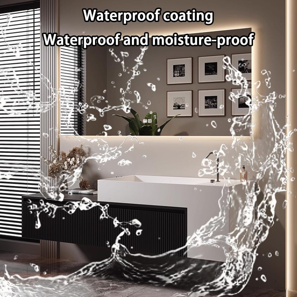 90IN Bathroom Vanity - Floating Bathroom Vanity with Seamless Sink, Includes Smart Defog Mirror, One-Touch Defog & Lighting, Solid Wood Sink with 2 Drawers, Black