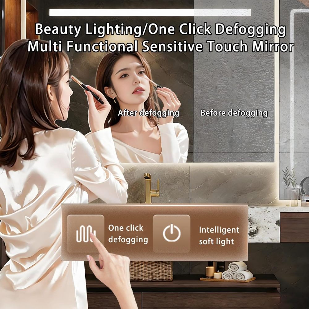 86IN Bathroom Vanity with Sink - Floating Bathroom Vanity with Smart Defog Mirror & Makeup Vanity, Modern Sink Cabinet with Storage, Includes Makeup Stool, No Assembly Required, Black