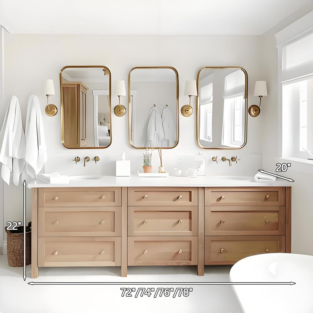 78IN Farmhouse Bathroom Vanity with Sink - Bathroom Vanity Cabinet, Double Floating Sink Design with Waterproof & Storage Space, Multilayer Solid Wood - Easy to Install, Brown