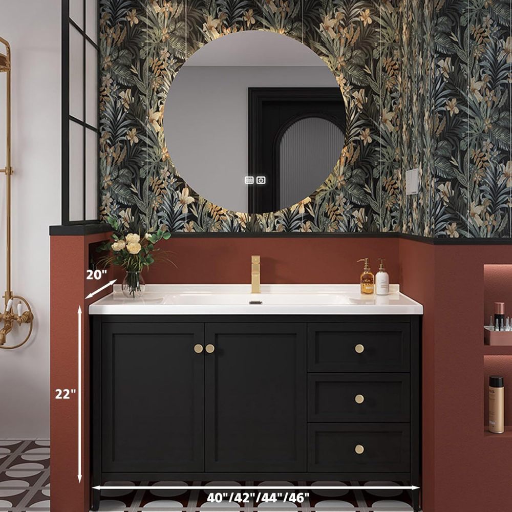 40IN Retro Bathroom Vanity with Sink - Modern Bathroom Vanity Cabinet with Smart Anti-Fog Mirror & Integrated Stone Sink, Waterproof, Multi-Layer Solid Wood for Bathroom, Mirror