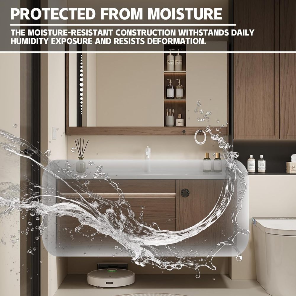 86IN Retro Solid Wood Bathroom Vanity with Sink - Modern Wall-Mounted Floating Vanity Cabinet with Smart Anti-Fog Mirror, Integrated Stone Sink, Multi-Storage for Bathroom, Gray