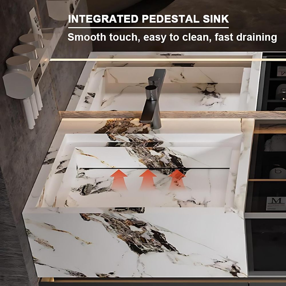 100 inch Double Sink Bathroom Vanity - Floating Bathroom Vanity with Sink and 4 Drawers, Luxury Bathroom Sink Cabinet with Smart Defog Mirror, Complete Accessories, No Assembly Required
