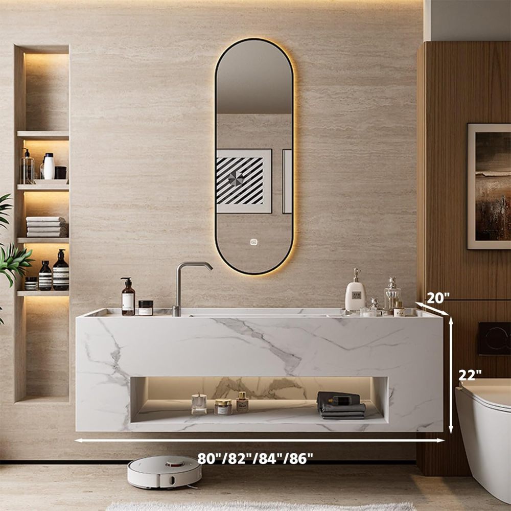 82IN Modern Bathroom Vanity with Sink - Single Bathroom Vanity Cabinet with Smart Defog Mirror & Integrated Stone Sink for Bathroom,Floating Design - Custom, Green