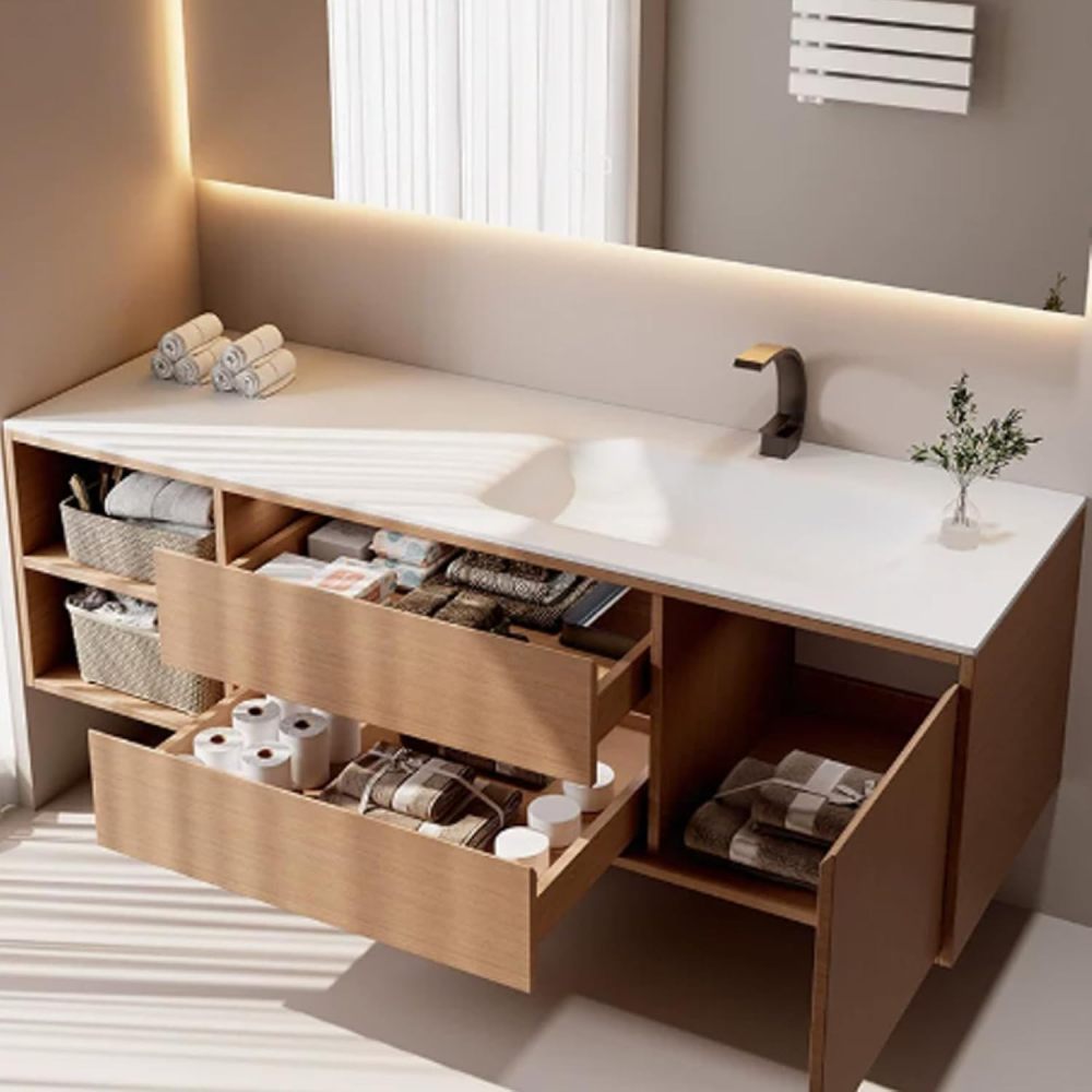 38IN Bathroom Vanity - Modern Bathroom Vanity with Smart Defog Mirror Cabinet, One-Touch Defog, Multi-Layer Solid Wood Sink Cabinet with Multiple Storage Areas, Wood