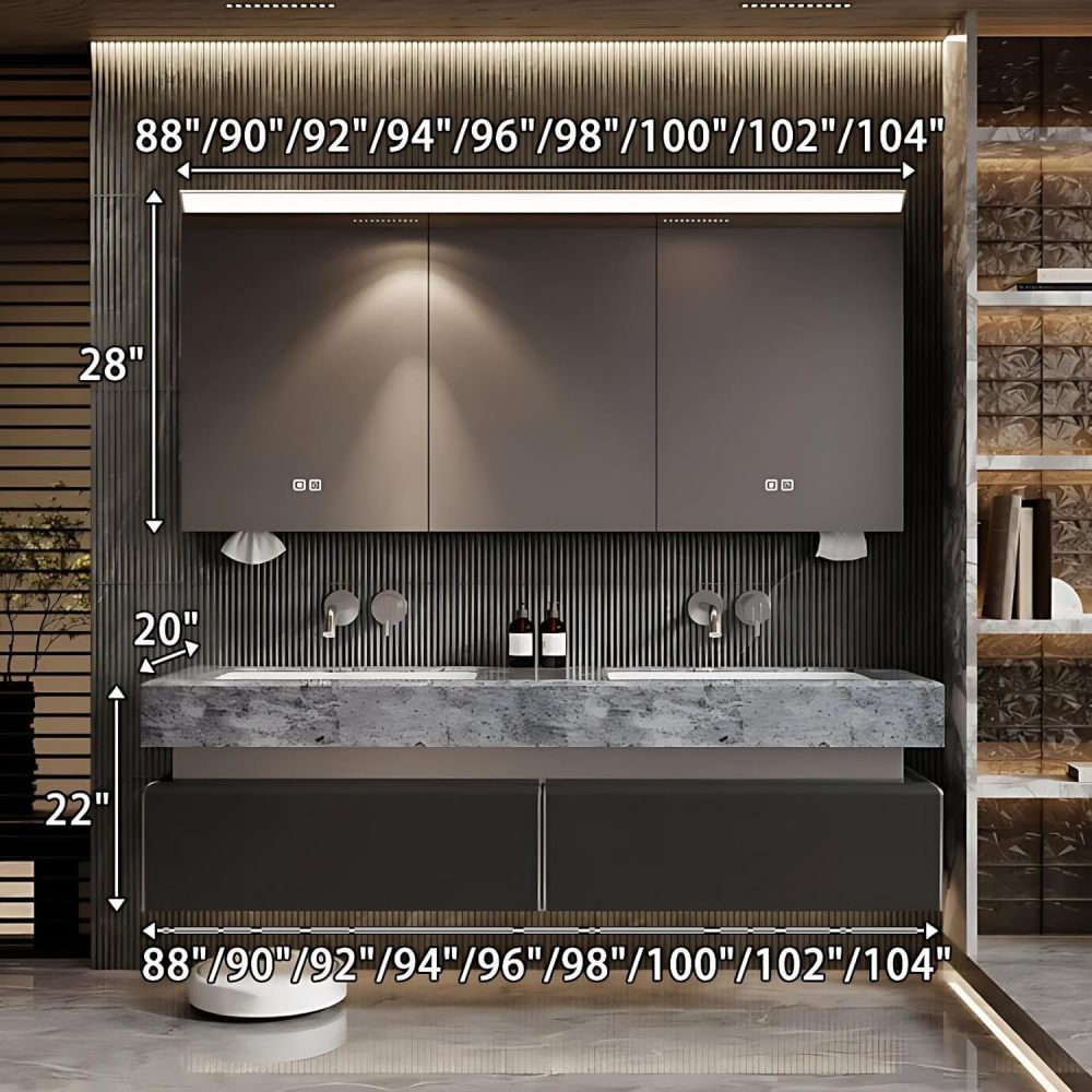 92IN Double Sink Bathroom Vanity - Modern Bathroom Vanity with Smart Defog Mirror, Floating Bathroom Sink Cabinet with 2 Drawers, Complete Accessories, No Assembly Required, Mirror
