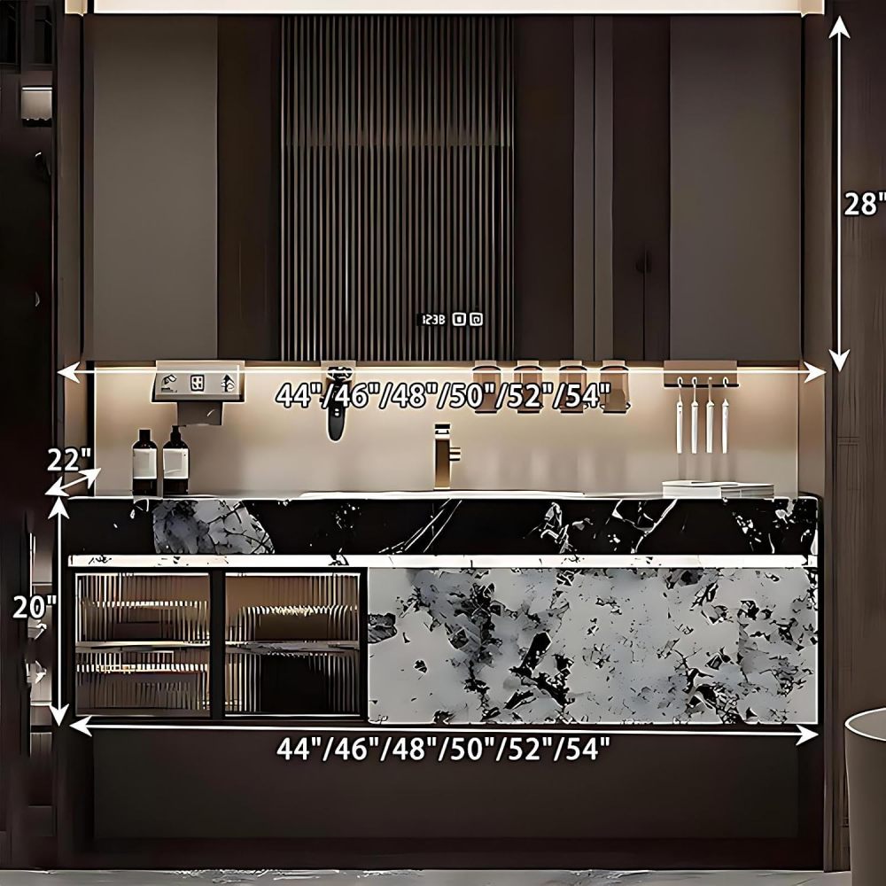44N Bathroom Vanity with Sink - Luxury Bathroom Vanity with Smart Defog Mirror, Floating Sink Cabinet with Drawers and Cabinet Doors, No Assembly Required, Grey