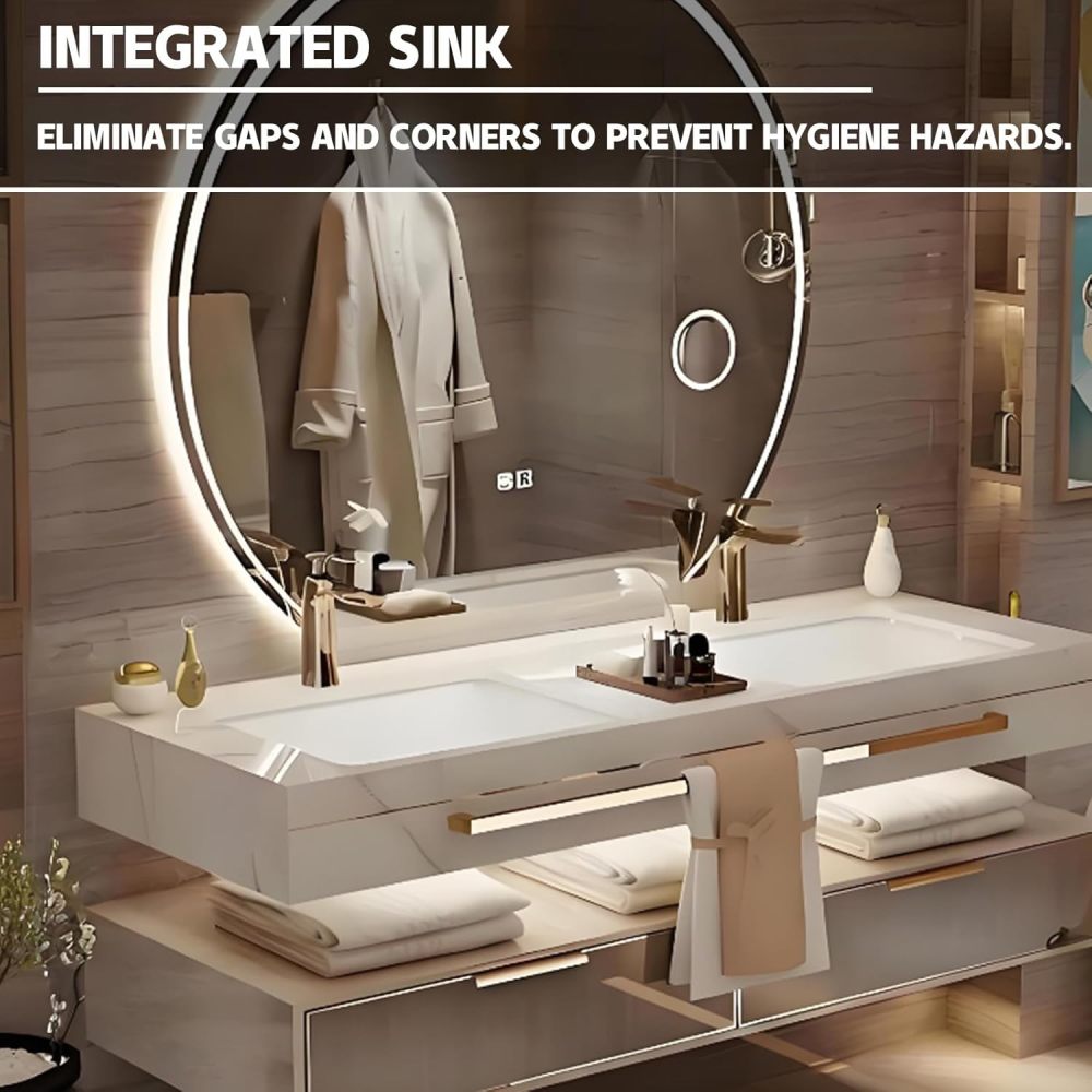 74IN Modern Bathroom Vanity with Sink - Wall-Mounted Floating Vanity Cabinet with Smart Anti-Fog Mirror, Classified Storage Drawers, Stylish Integrated Stone Sink - Easy to Install, Single Sink