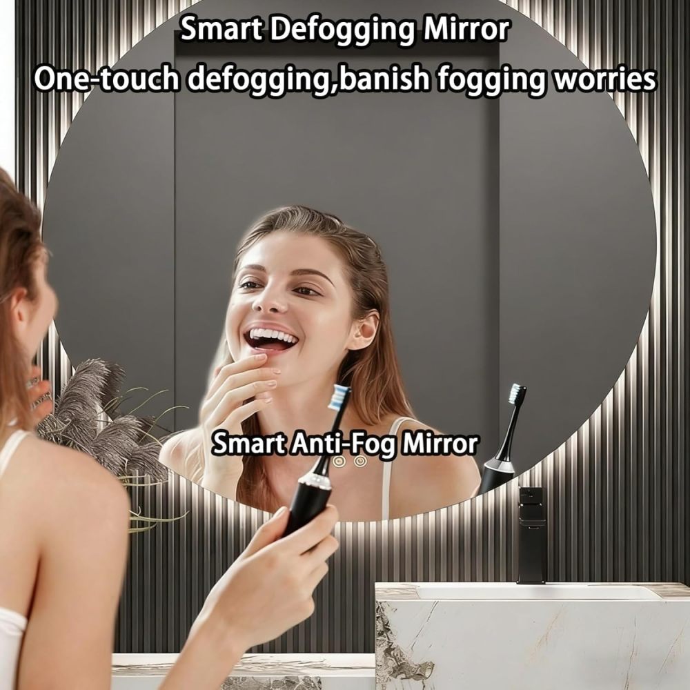 74IN Bathroom Vanity - Modern Bathroom Vanity with Smart Defog Mirror & 2 Drawers, One-Touch Defog, Floating Sink Cabinet with Seamless Sink, No Assembly Required, Black