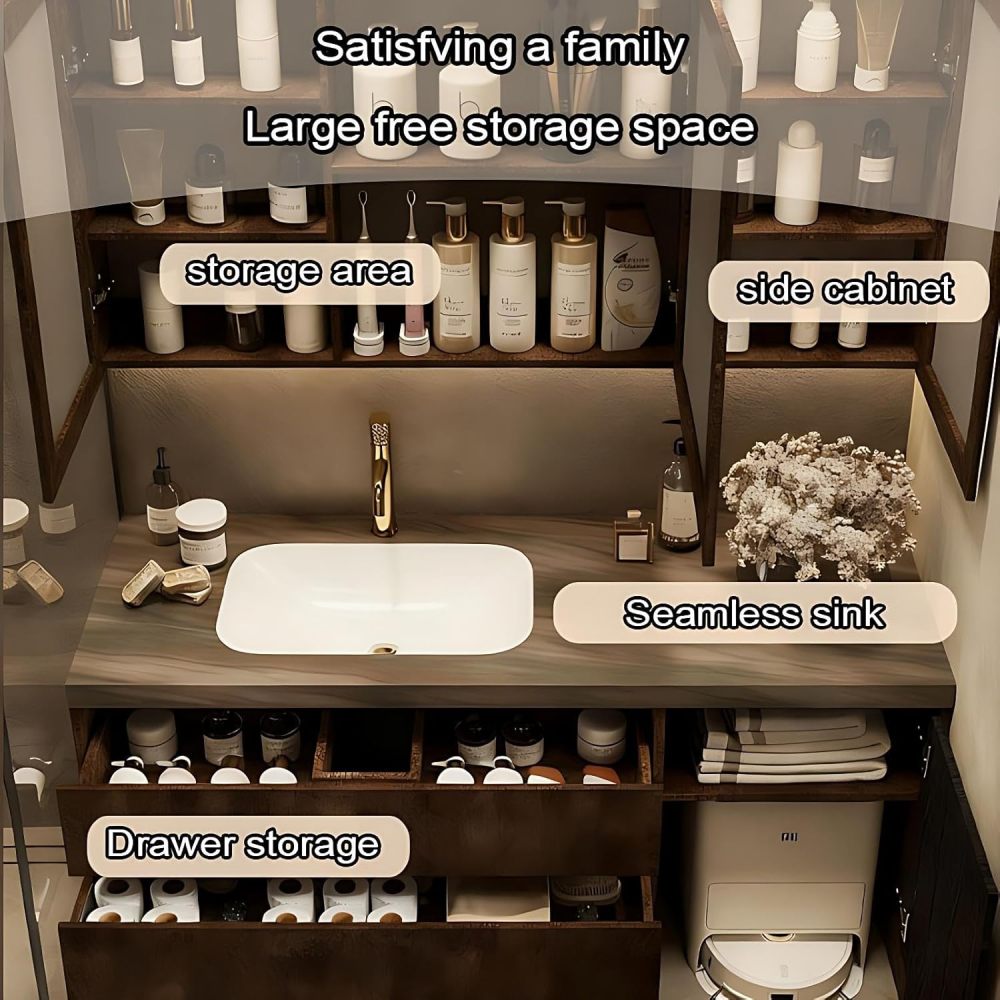 36IN Bathroom Vanity with Sink - Modern Bathroom Vanity Cabinet with Drawers, Single Floating Sink, Water Proof, Intelligent Defogging, Custom Sizes - Complete Accessories, Mirror Cabinet