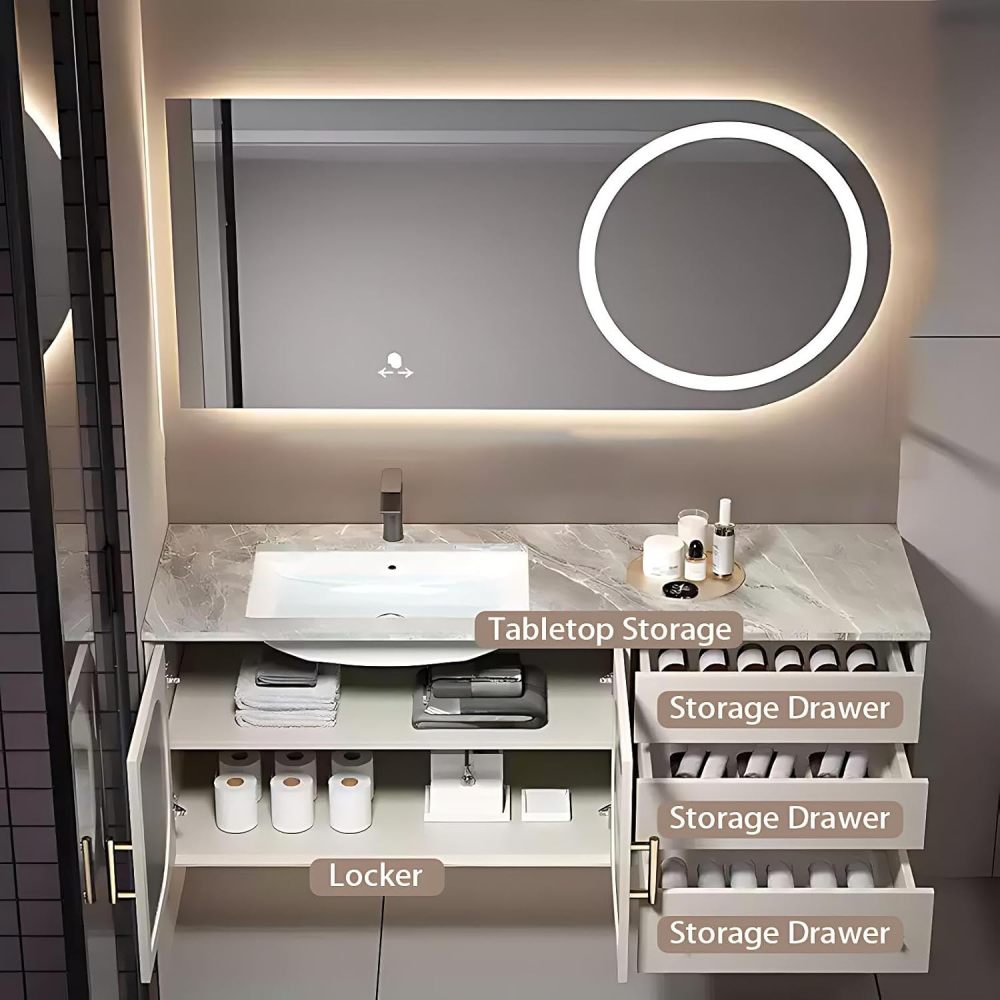 82IN Bathroom Vanity with Sink - Bathroom Sink Cabinet with Storage, Wall-Mounted Vanity, Intelligent Defogging, Easy to Clean, Waterproof, Customizable - Complete Accessories, Style D
