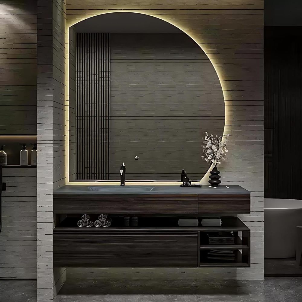 86IN Bathroom Vanity with Sink - Bathroom Vanity Cabinet with Drawers, Single Floating Sink, Intelligent Defogging, Waterproof&Moisture-Proof, Custom Sizes - Complete Accessories, Wood Color